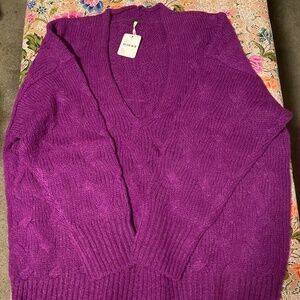 NWT XS Free People wool cable knit sweater fuchsia plum